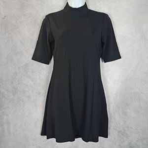 Reformation Dress Womens Medium Black Mod Mock Neck Ribbed Knit Shift USA